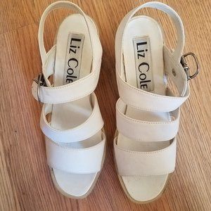 Liz Cole white strappy chunky heels